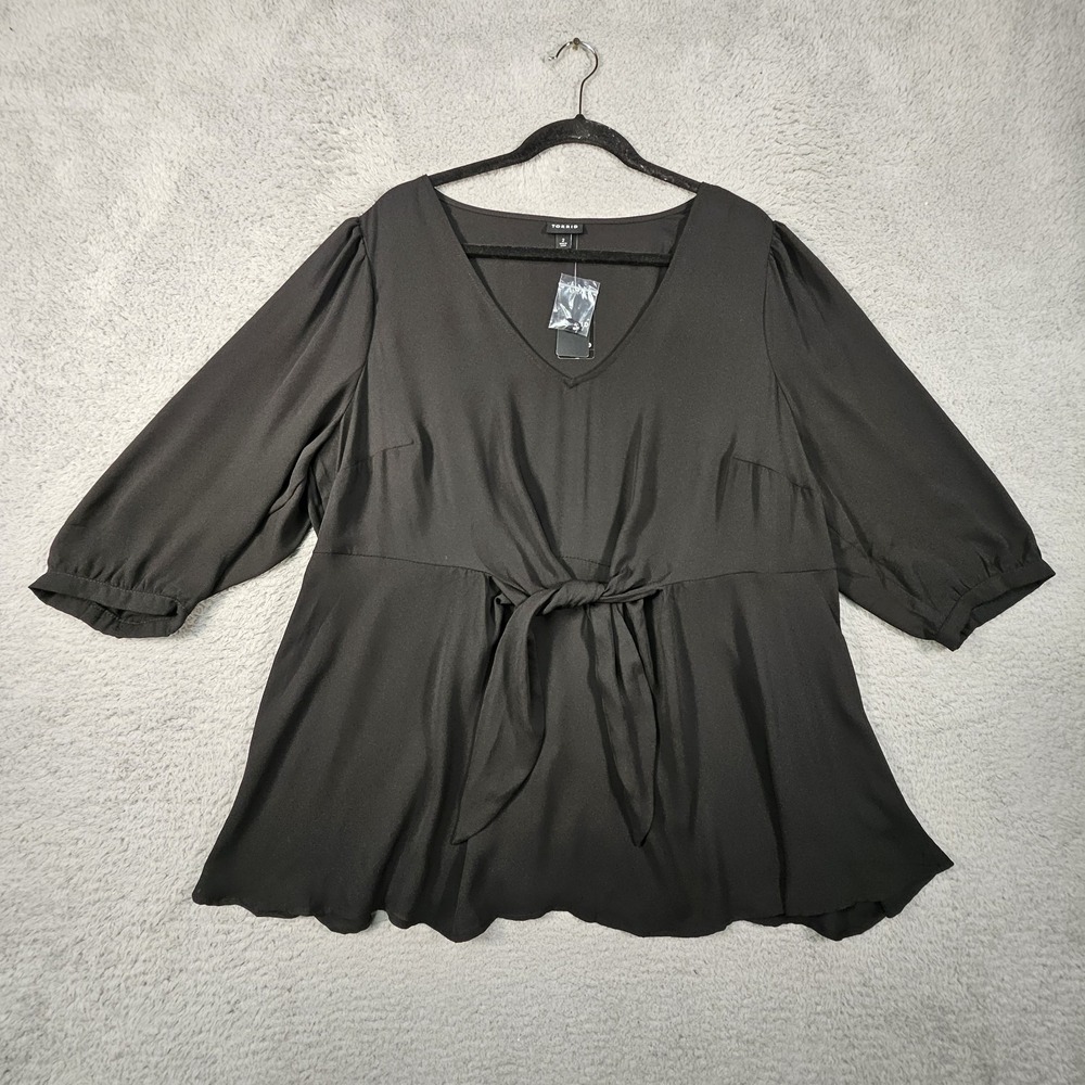 Torrid Georgette Tie Front Blouse Womens 2X Black Whimsigoth Witchy Casual Prep